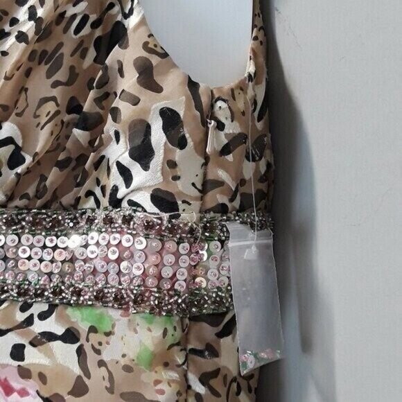 la femme Paris Womens Silk Cocktail Dress Size 6 Animal Print Beaded Fairy Mini - Picture 9 of 13